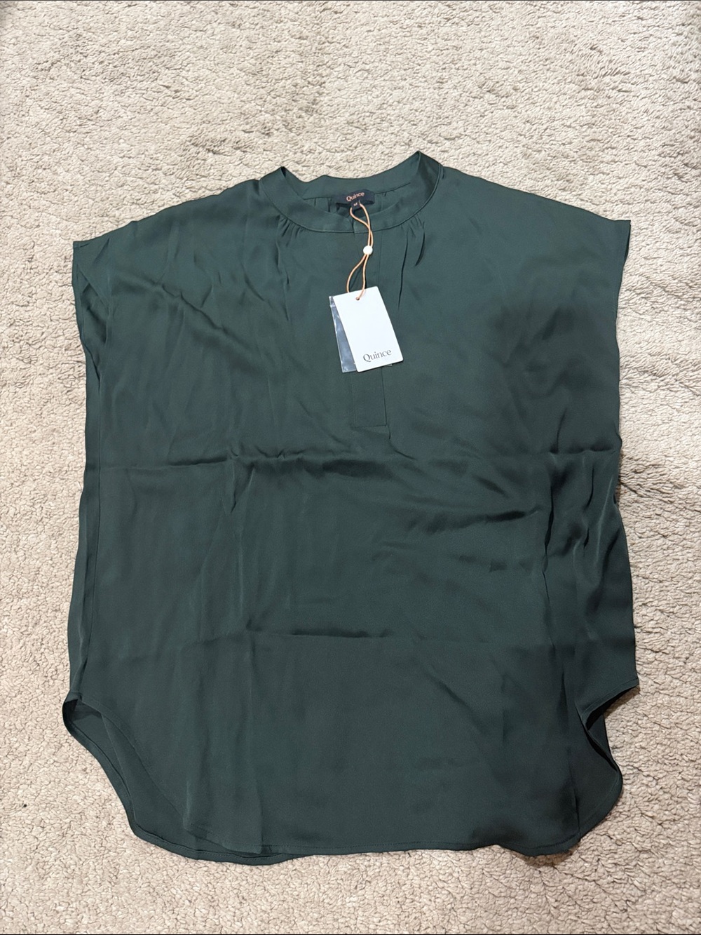 NWT washable SILK Quince Dark Green dolman sleeve blouse size M